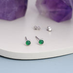 Sterling Silver Green Onyx Stud Earrings, 3mm Bezel Set, Genuine Onyx Gemstone Stud, Minimalist Style