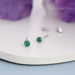 Sterling Silver Green Onyx Stud Earrings, 3mm Bezel Set, Genuine Onyx Gemstone Stud, Minimalist Style