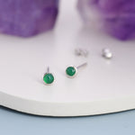 Sterling Silver Green Onyx Stud Earrings, 3mm Bezel Set, Genuine Onyx Gemstone Stud, Minimalist Style