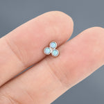 Blue Opal Trio Screw back Earrings in Sterling Silver, Silver or Gold, Opal Trinity Earrings, Screwback Barbell