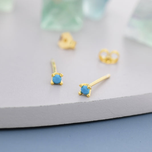 Extra Tiny 2mm Turquoise Stud Earrings in Sterling Silver, Barely Visible Stud Earrings, 2mm Nano Turquoise Earrings, Tiny Crystal Earrings