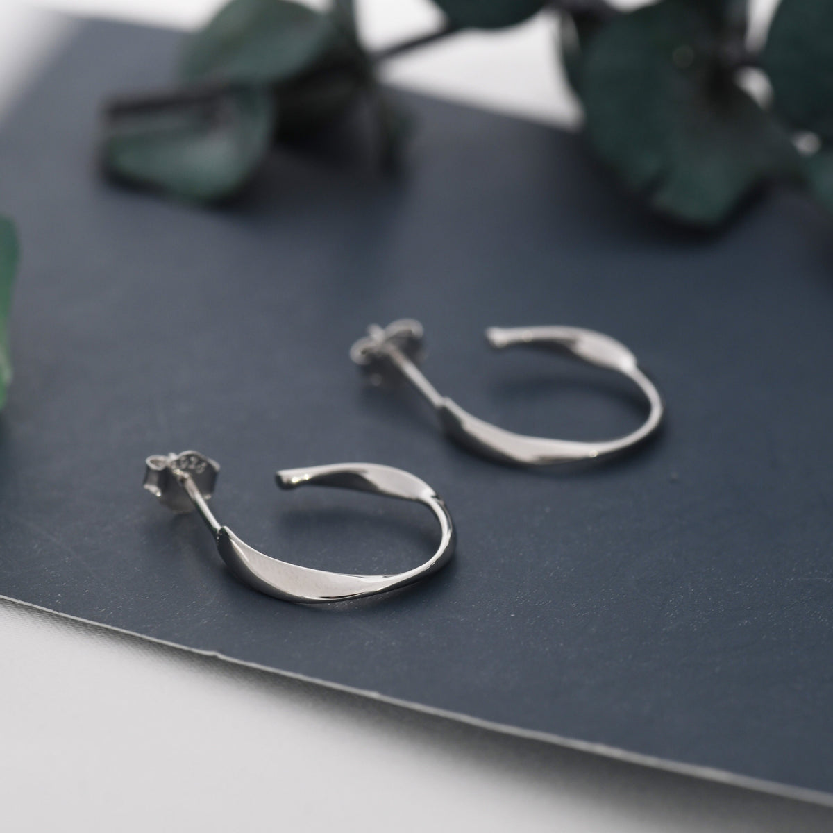 Sterling Silver Mobius Hoop Stud Earrings, Mobius Earrings, Circle Stud Earrings