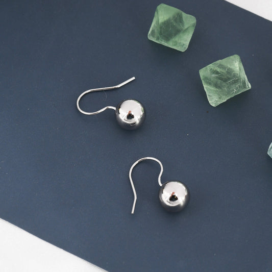 Sterling Silver Ball Hook Earrings, Sphere Drop Earrings, Minimalist Geometric Design