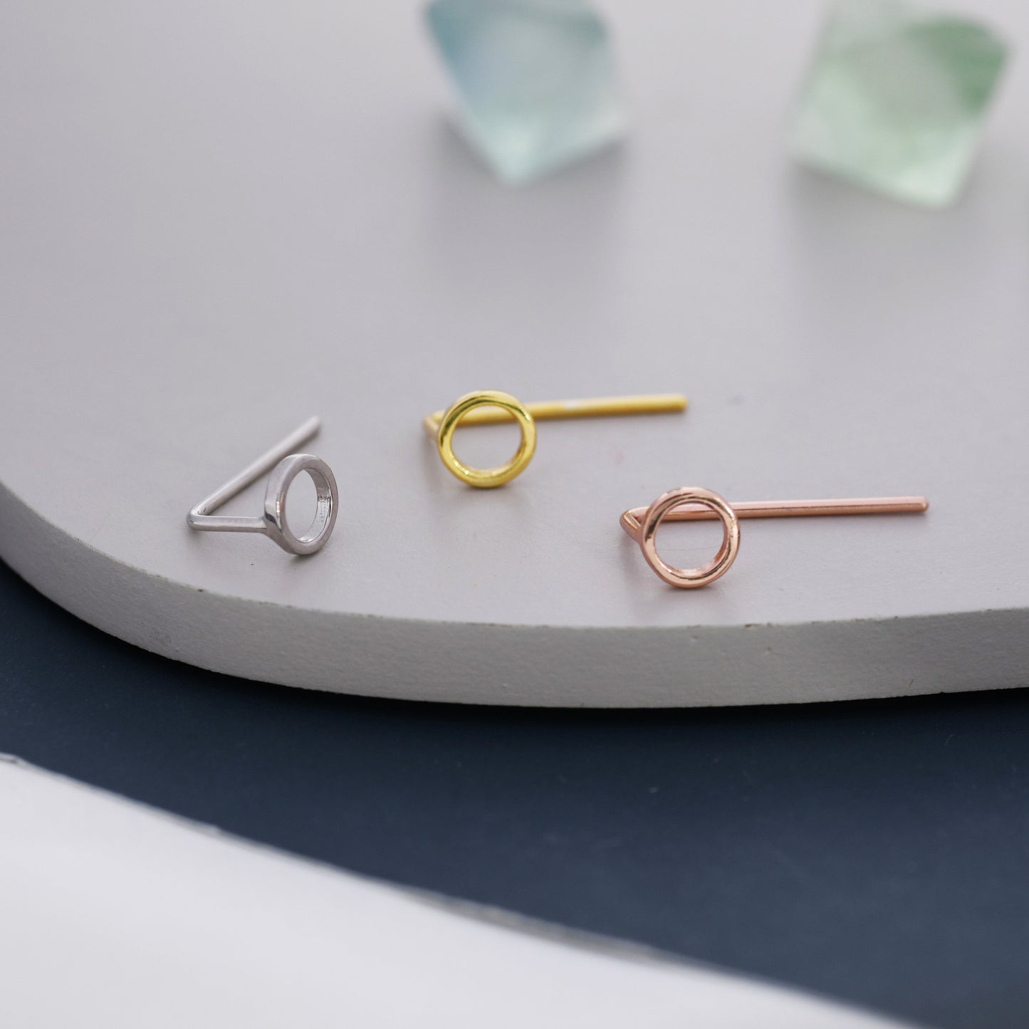 Mini Circle Ear Jacket in Sterling Silver, Silver, Gold or Rose Gold, Tiny Circle Threader Earrings, Minimalist and Geometric