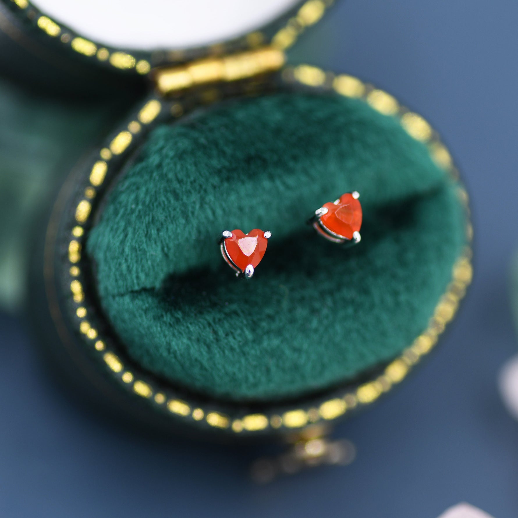 Genuine Carnelian Crystal Heart Stud Earrings in Sterling Silver, Heart Stud Earrings, Tiny Heart Earrings