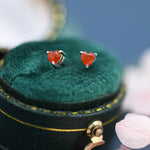 Genuine Carnelian Crystal Heart Stud Earrings in Sterling Silver, Heart Stud Earrings, Tiny Heart Earrings