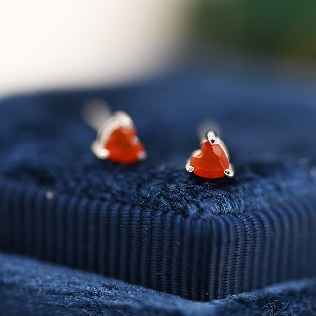 Genuine Carnelian Crystal Heart Stud Earrings in Sterling Silver, Heart Stud Earrings, Tiny Heart Earrings