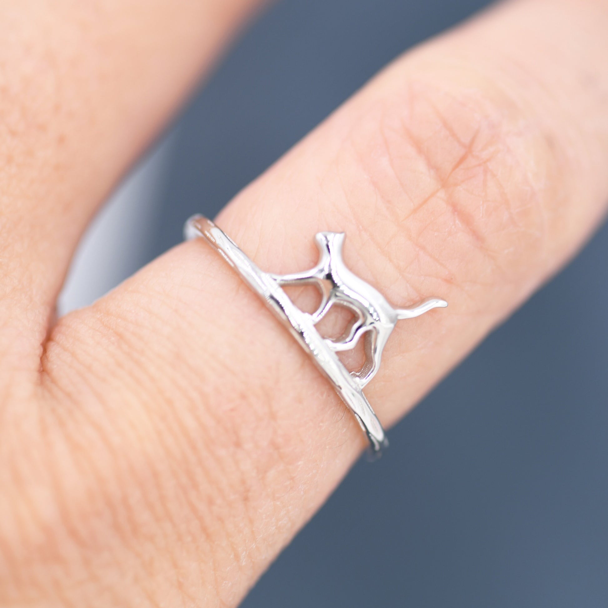 Cute Cat Ring in Sterling Silver, Cat Silhouette Ring, Kitty Cat Ring, Cat Lover Gift US 5 - 8,