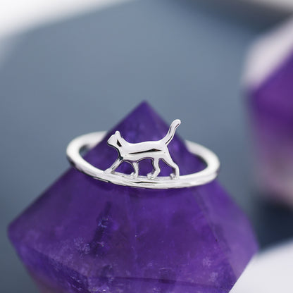 Cute Cat Ring in Sterling Silver, Cat Silhouette Ring, Kitty Cat Ring, Cat Lover Gift US 5 - 8,