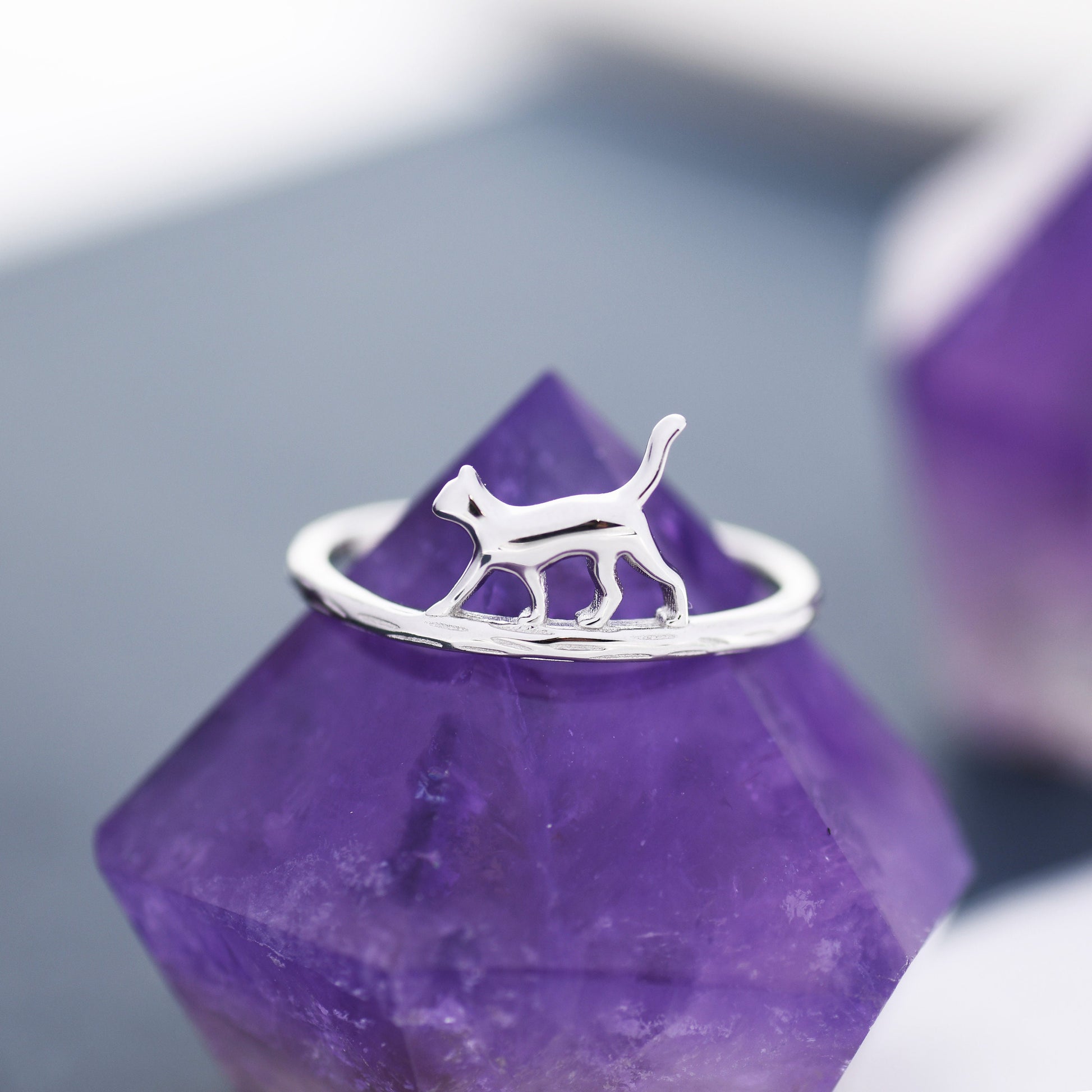 Cute Cat Ring in Sterling Silver, Cat Silhouette Ring, Kitty Cat Ring, Cat Lover Gift US 5 - 8,