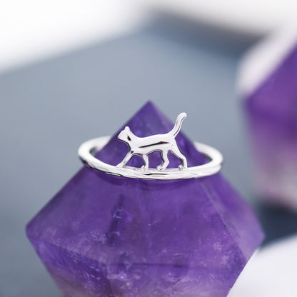 Cute Cat Ring in Sterling Silver, Cat Silhouette Ring, Kitty Cat Ring, Cat Lover Gift US 5 - 8,