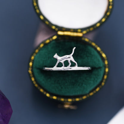 Cute Cat Ring in Sterling Silver, Cat Silhouette Ring, Kitty Cat Ring, Cat Lover Gift US 5 - 8,