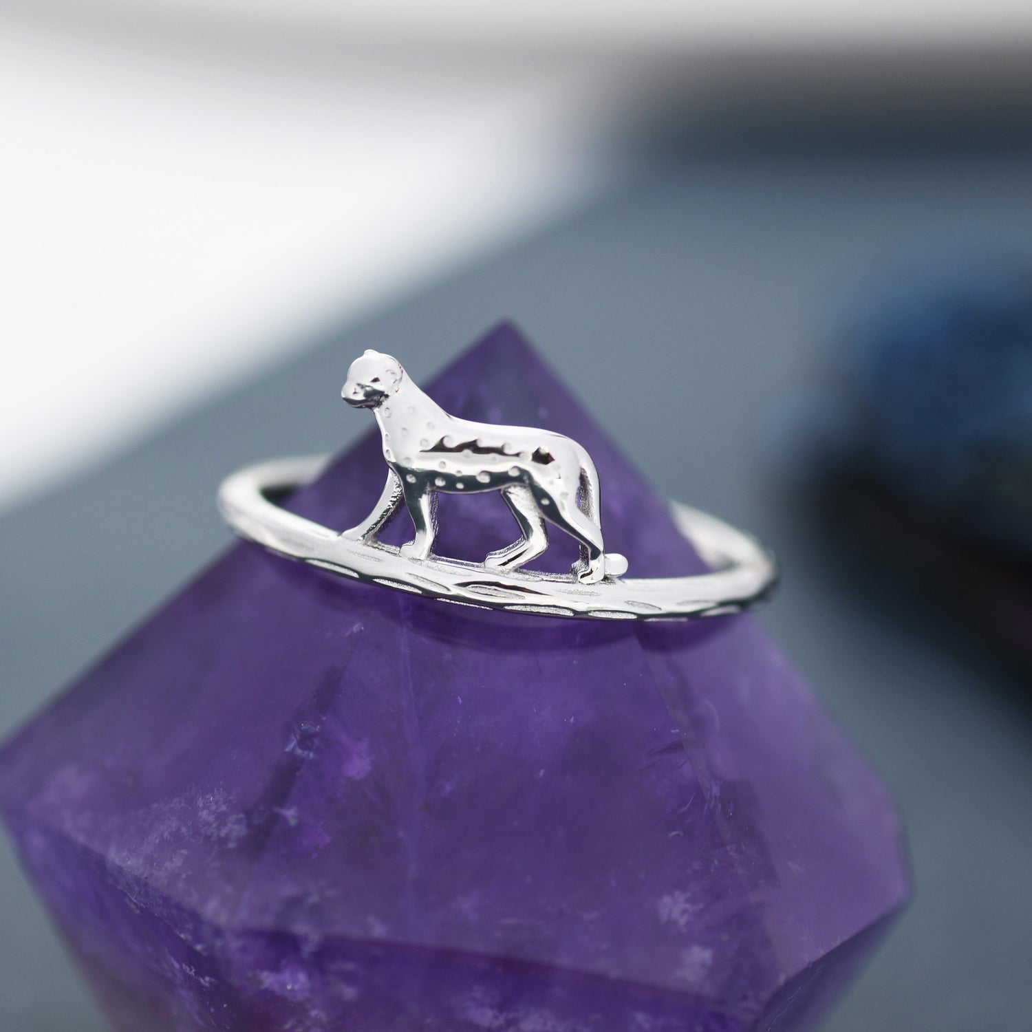 Leopard Ring in Sterling Silver, Cheetah Ring, Animal Jewellery, Fun and Quirky US 5 - 8,