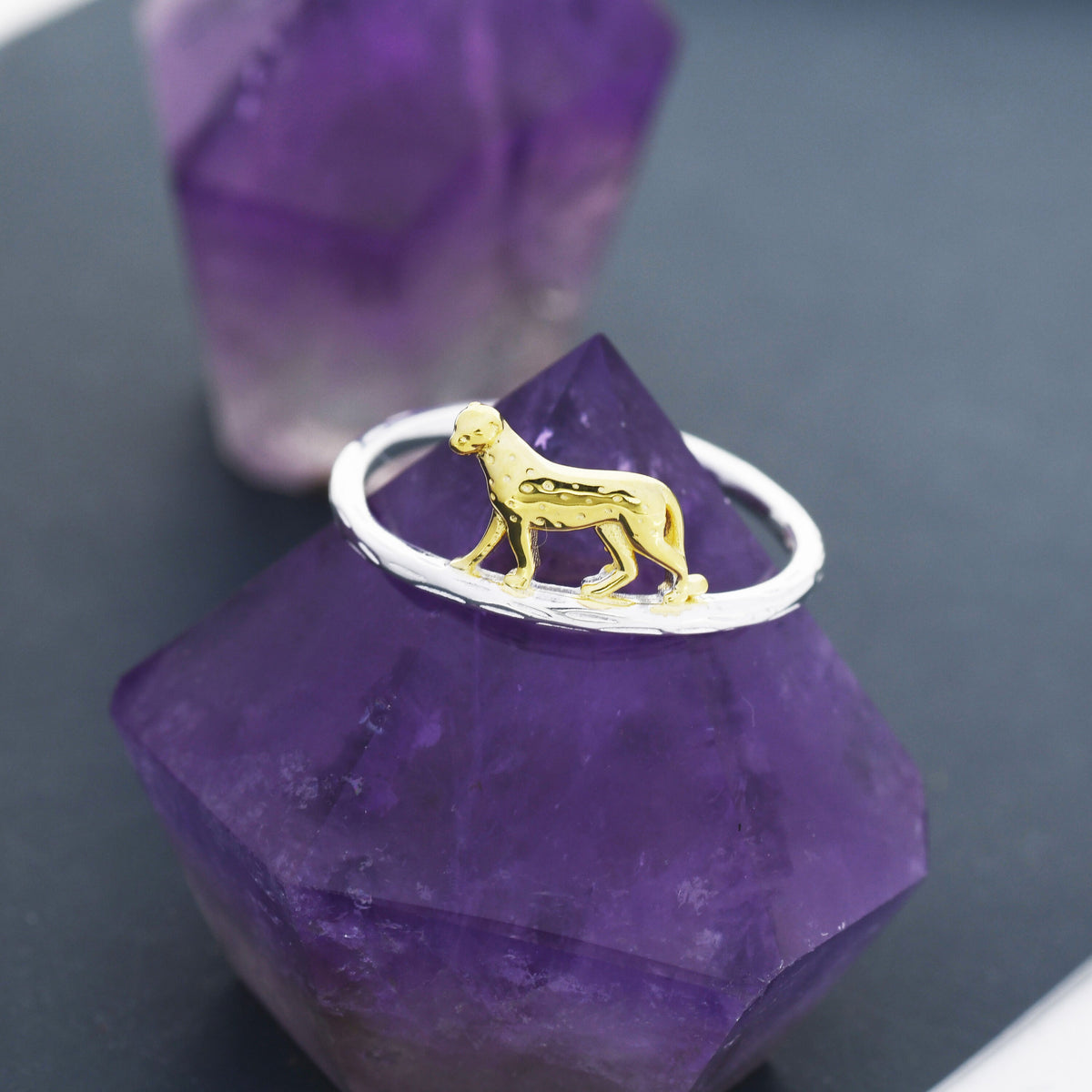 Leopard Ring in Sterling Silver, Cheetah Ring, Two Tone Finish, Animal Jewellery, Fun and Quirky US 5 - 8,