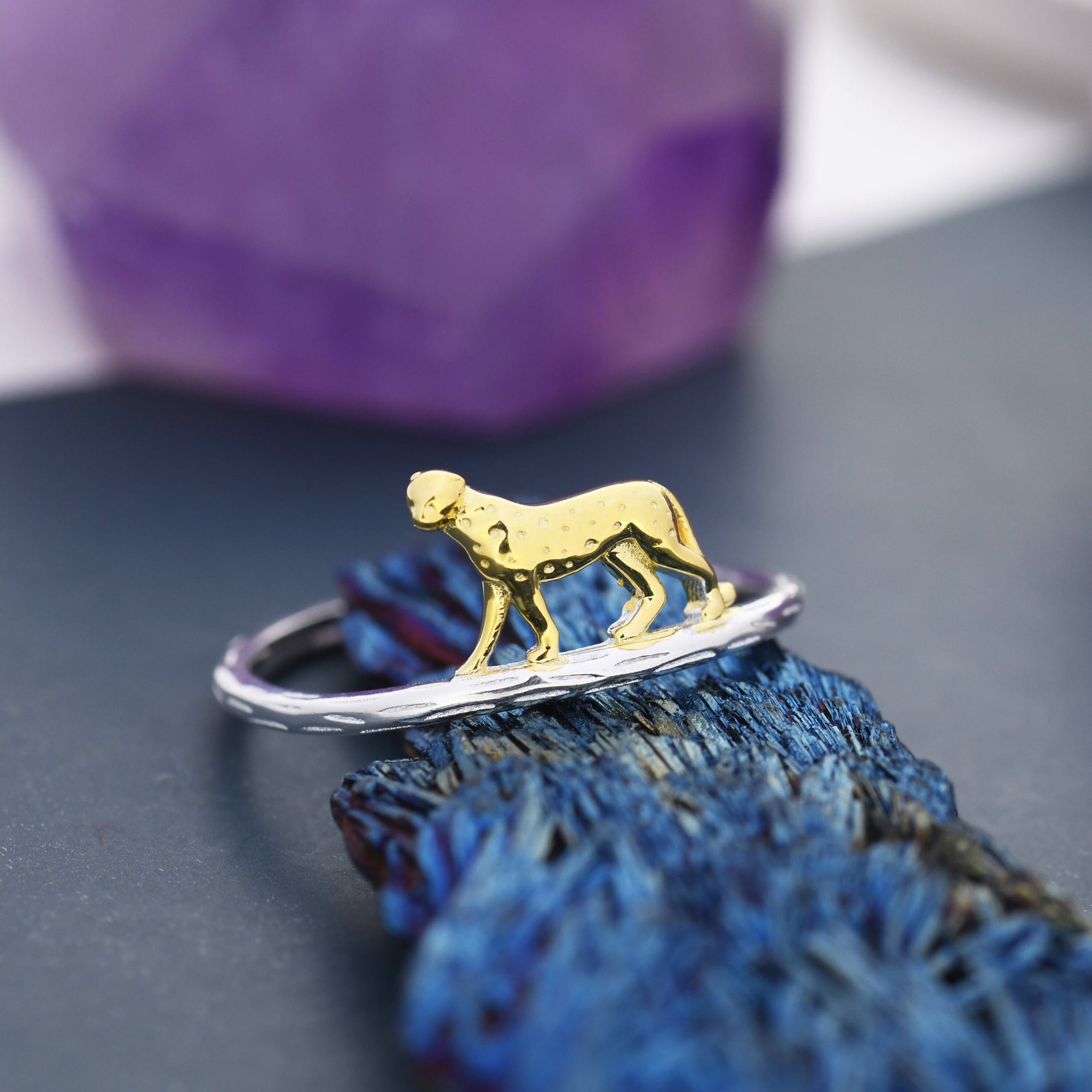 Leopard Ring in Sterling Silver, Cheetah Ring, Two Tone Finish, Animal Jewellery, Fun and Quirky US 5 - 8,