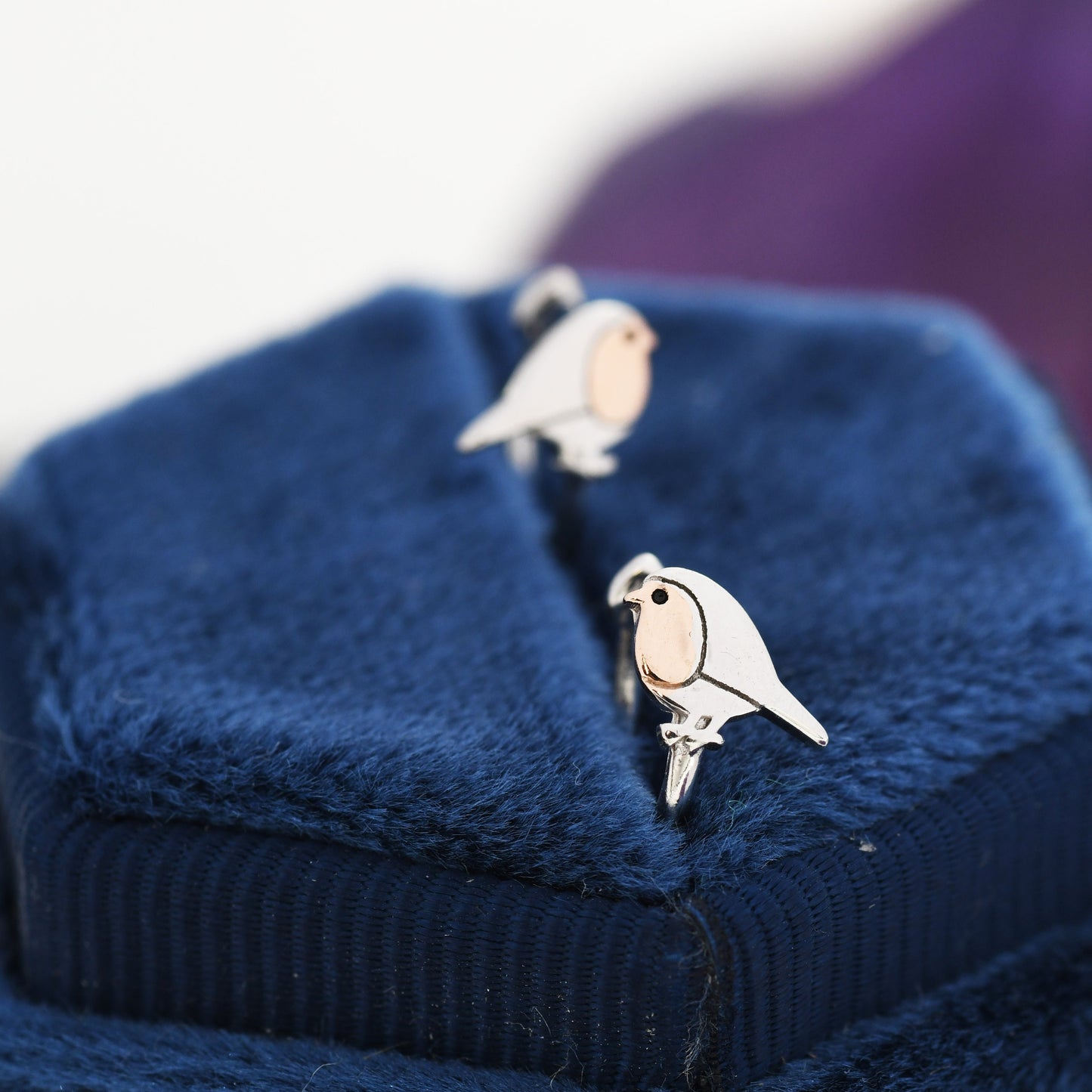 No Piercing Tiny Robin Wrap Earrings in Sterling Silver, Extra Tiny, Silver Robin Bird Cuff Earrings, Silver and Rose Gold, Nature Inspired