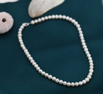 Genuine Freshwater Pearl Necklace in Sterling Silver, Slightly Irregular Shape Round Fresh Water Pearl Necklace, Men or Women, Unisex