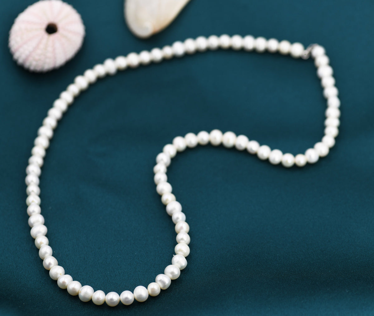 Genuine Freshwater Pearl Necklace in Sterling Silver, Slightly Irregular Shape Round Fresh Water Pearl Necklace, Men or Women, Unisex