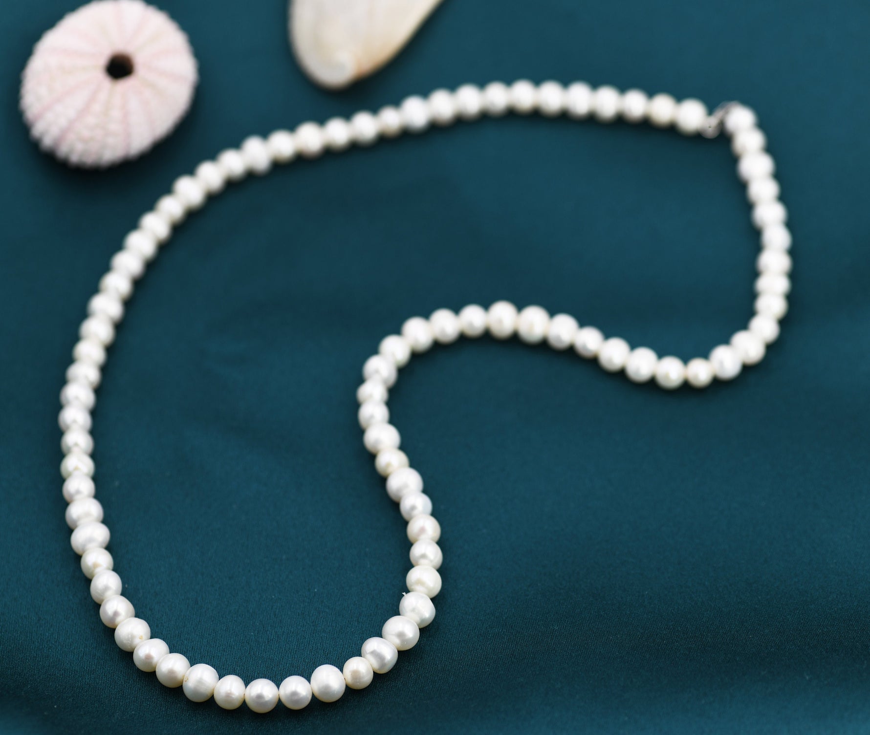 Genuine Freshwater Pearl Necklace in Sterling Silver, Slightly Irregular Shape Round Fresh Water Pearl Necklace, Men or Women, Unisex