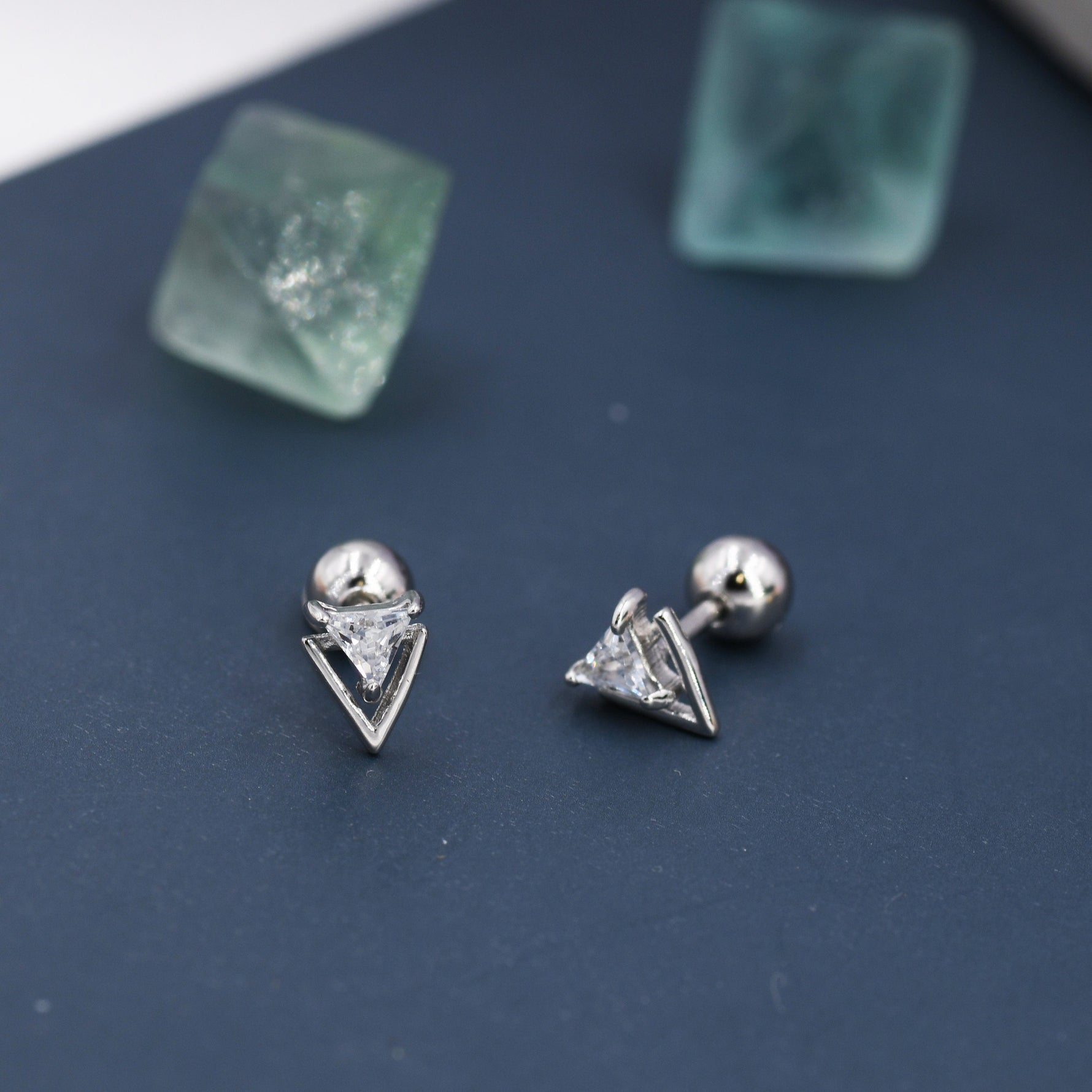 Tiny Double Triangle Arrow Arrowhead Screw back Earrings, Rose Gold over Sterling Silver, Chevron Geometric Minimalist Design, Screwback
