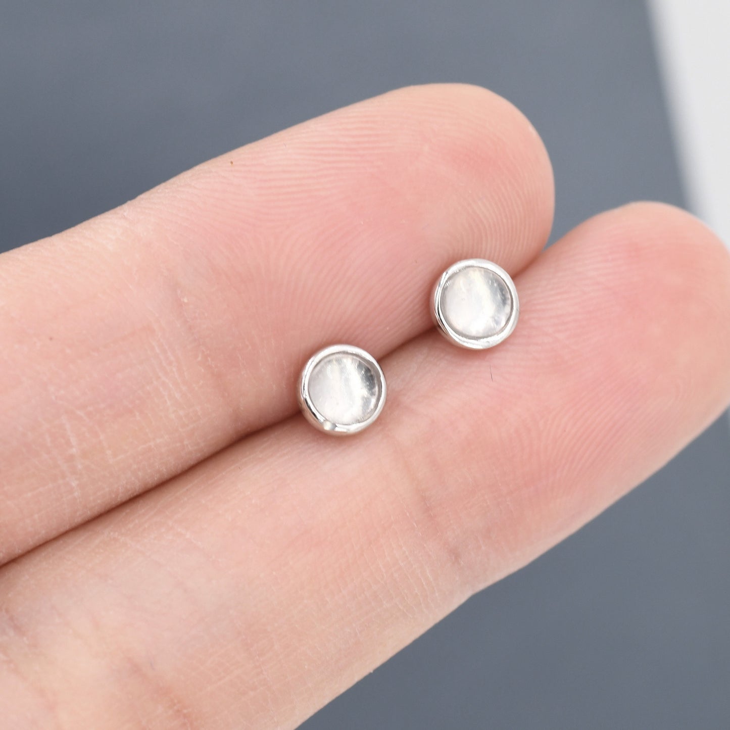 Sterling Silver Genuine Quartz Stud Earrings, 4mm or 5mm, Genuine Quartz Crystal Stud with Rose Tint, Bezel, Minimalist Style