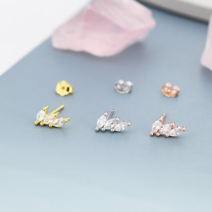 Triple Marquise CZ Earrings in Sterling Silver, Silver, Gold or Rose Gold over Sterling Silver, Marquise CZ Cluster Stud Earrings