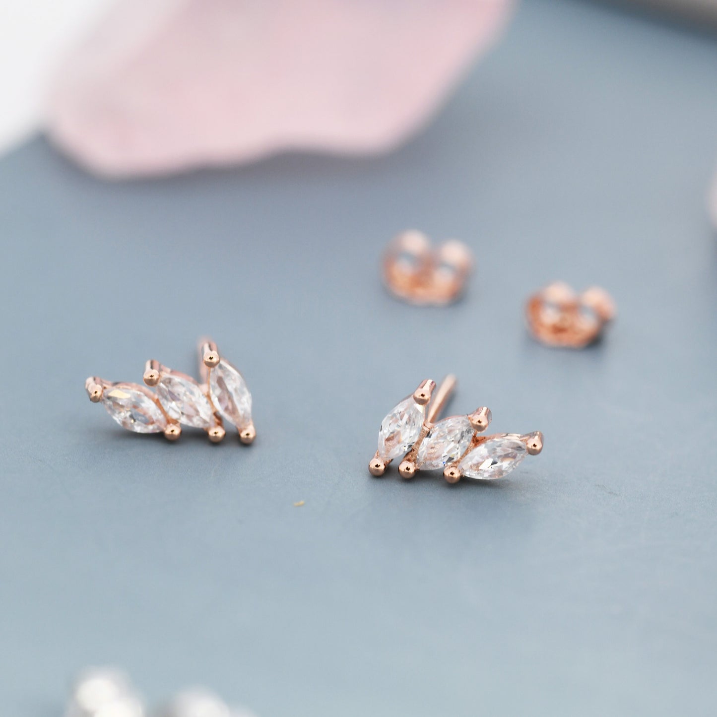 Triple Marquise CZ Earrings in Sterling Silver, Silver, Gold or Rose Gold over Sterling Silver, Marquise CZ Cluster Stud Earrings