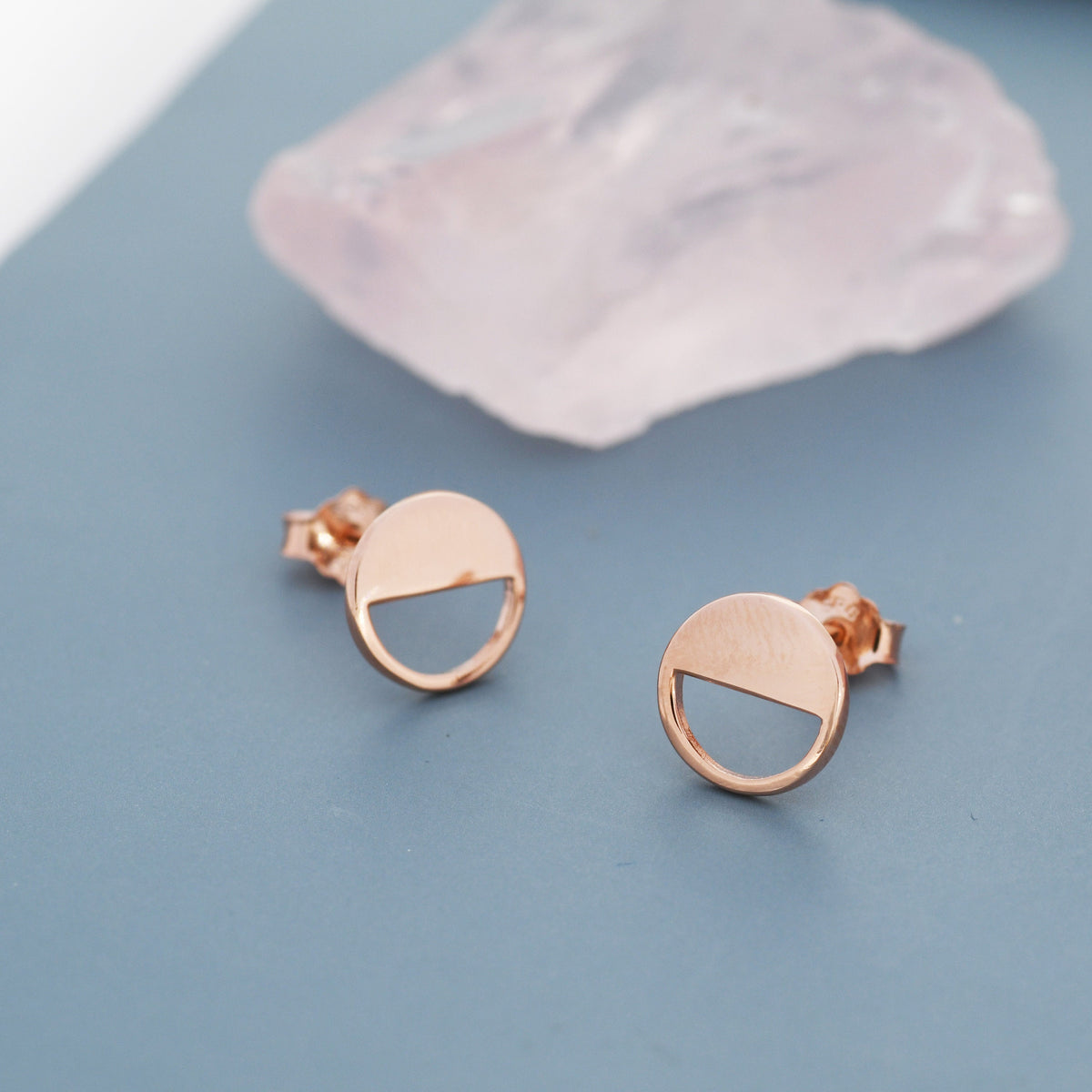 Half Circle Stud Earrings in Sterling Silver, Silver, Gold or Rose Gold over Sterling Silver, Geometric Open Circle Earrings, Semi Circle