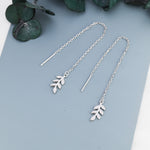 Delicate Leaf Threader Earrings in Sterling Silver, Olive Branch Earrings, Silver, Gold or Rose Gold, Long Threders
