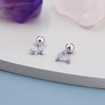 Sterling Silver Alexandrite Purple CZ Marquise Leaf Duo Barbell Earrings, Gold or Silver, Marquise Fan Screw back Earrings, Screwback