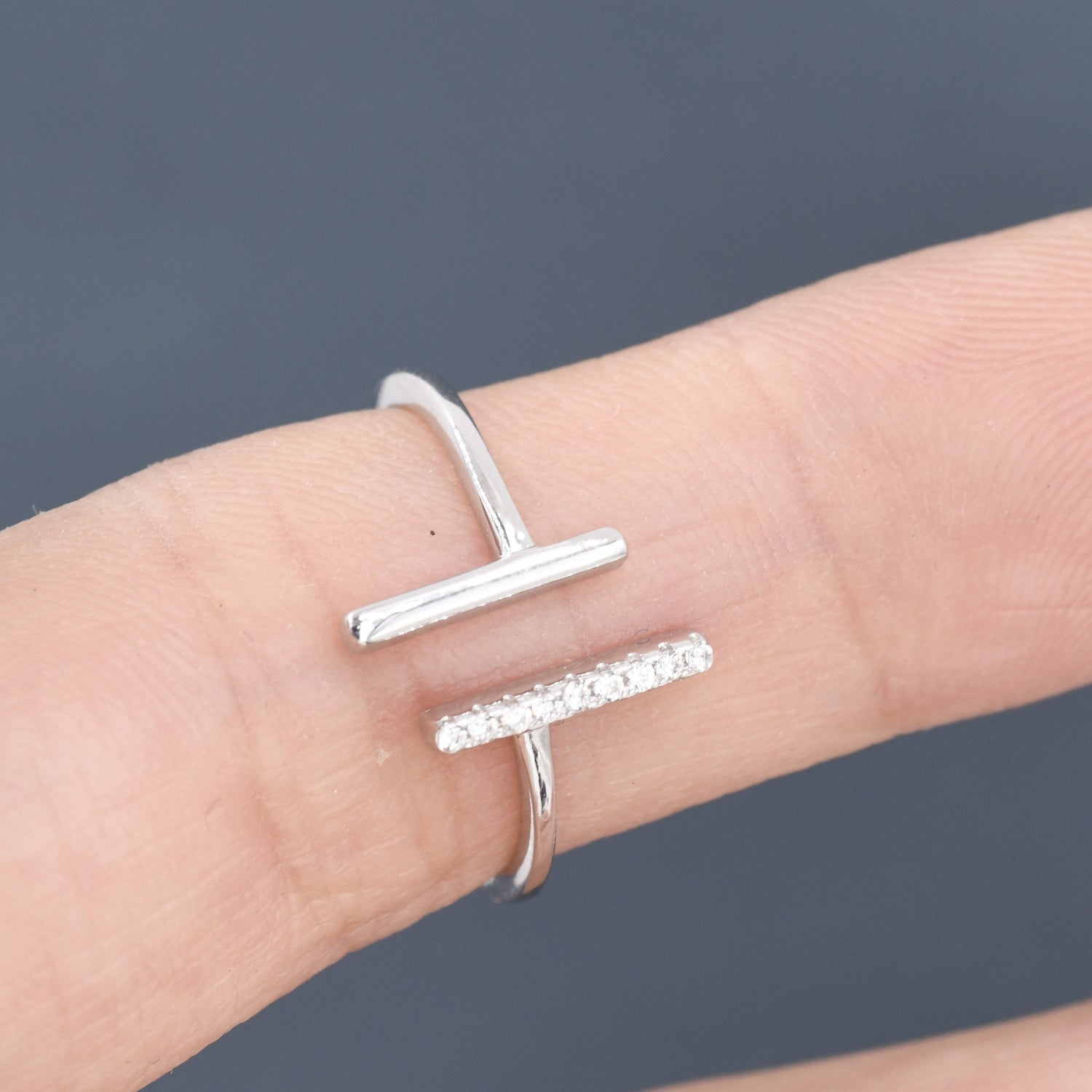 Asymmetric Bar CZ Open Ring