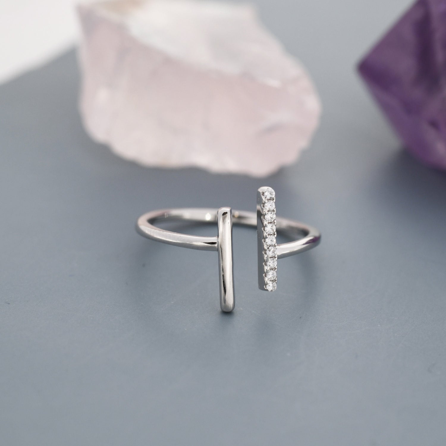 Asymmetric Bar CZ Open Ring