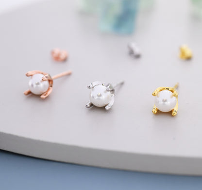 Tiny Pearl Stud Earrings in Sterling Silver, Silver or Gold or Rose Gold, Four Prong, 6mm Minimalist Pearl Earrings,