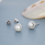 Freshwater Keshi Pearl Halo CZ Stud Earrings