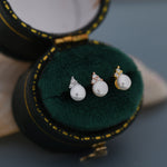 Genuine Freshwater Pearl CZ Trio Stud Earrings in Sterling Silver, Delicate Tiny Pearl and CZ Earrings, Trinity Pearl, Genuine Pearls.