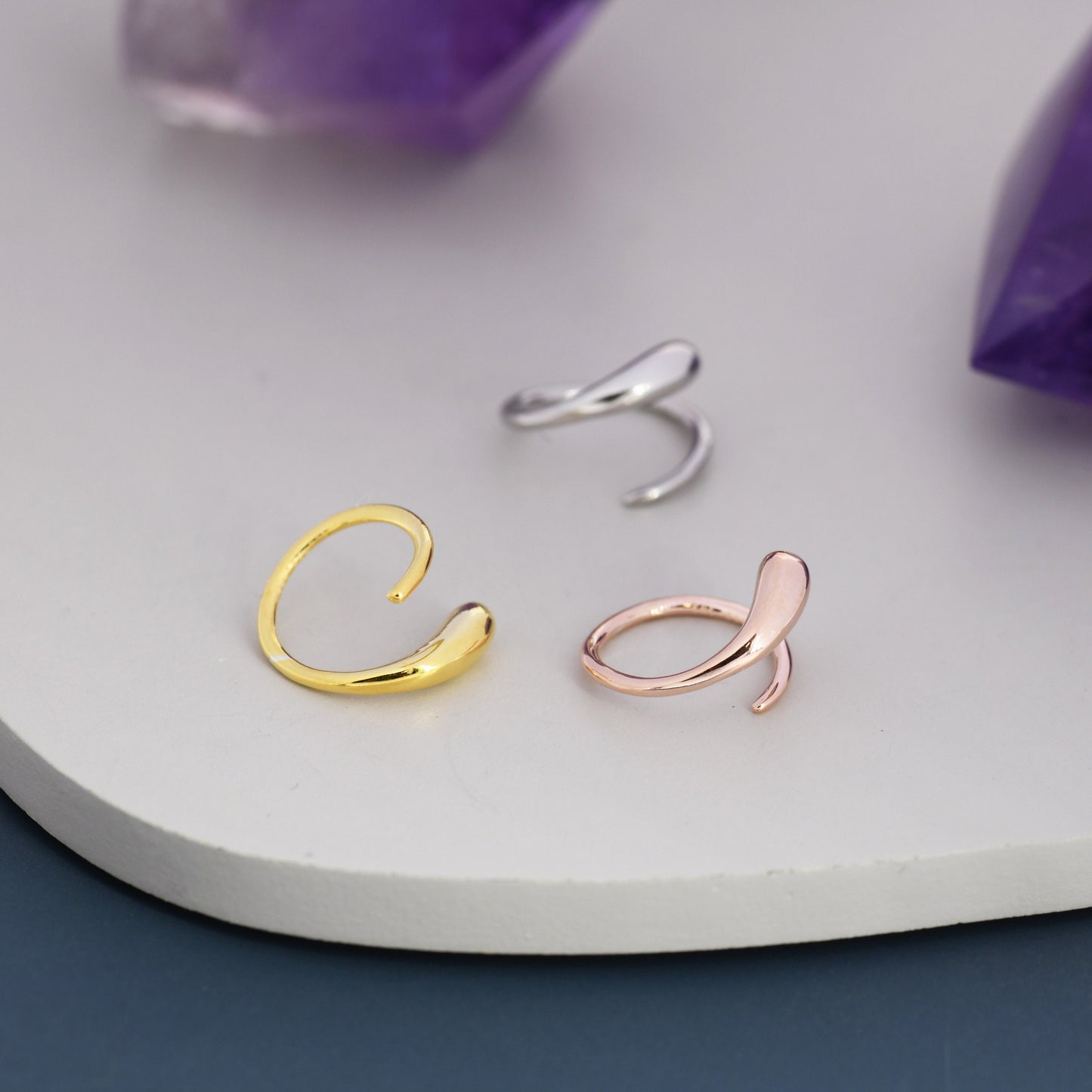 Spiral Hoop Earrings In Sterling Silver, Silver, Gold or Rose Gold, Minimalist Spiral Earrings, Droplet Hoops, Droplet Spirals