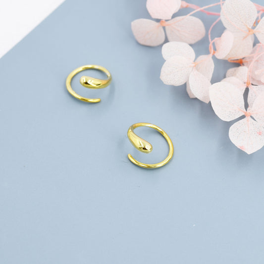 Spiral Hoop Earrings In Sterling Silver, Silver, Gold or Rose Gold, Minimalist Spiral Earrings, Droplet Hoops, Droplet Spirals