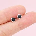 Genuine Black Onyx Stud Earrings in Sterling Silver, 4mm or 6mm, Cabochon Bezel Stud Earrings