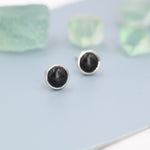 Genuine Black Onyx Stud Earrings in Sterling Silver, 4mm or 6mm, Cabochon Bezel Stud Earrings