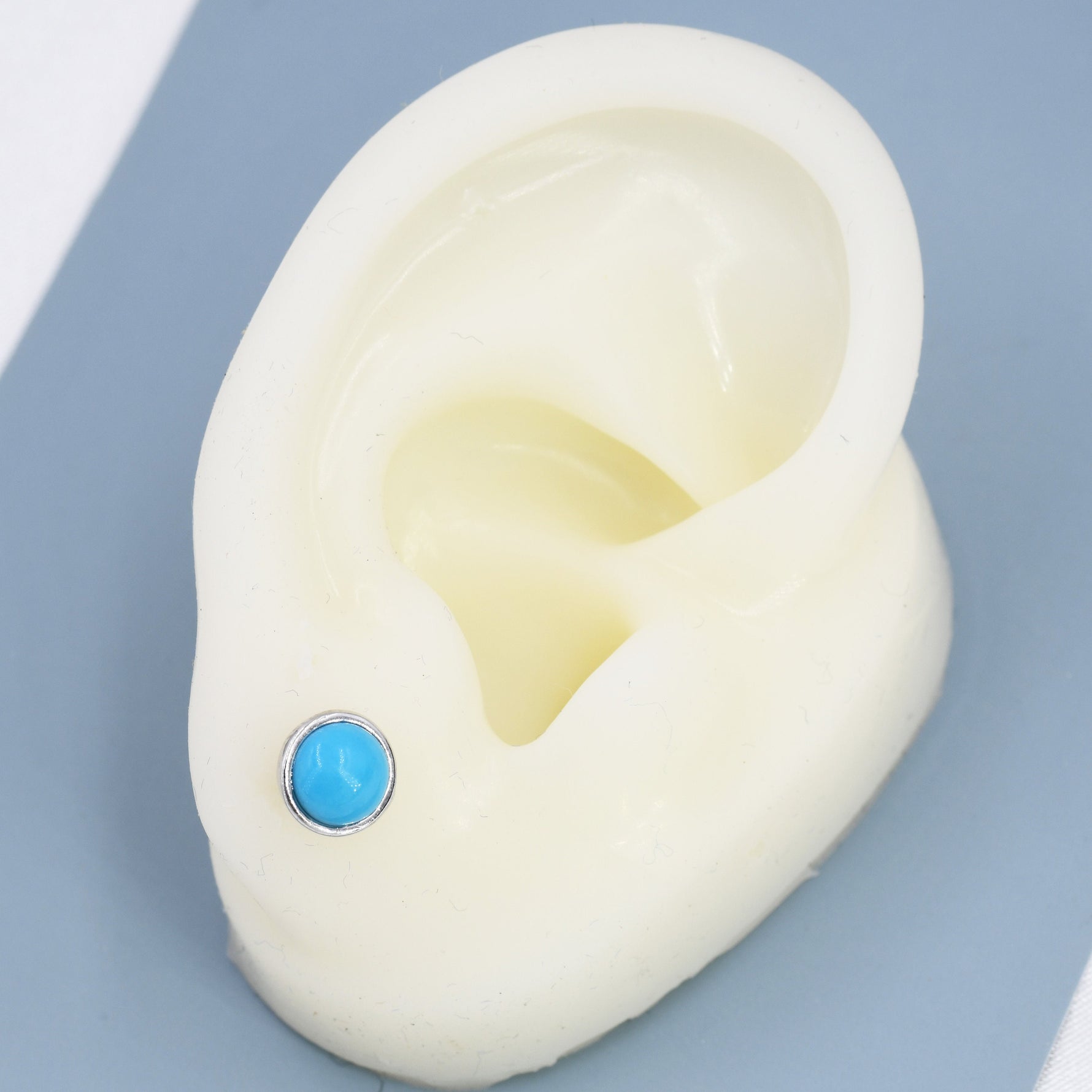 Sterling Silver Turquoise Stud Earrings, 6mm or 7mm, Genuine Turquoise Gemstone Stud, Bezel, Minimalist Style, December Birthstone