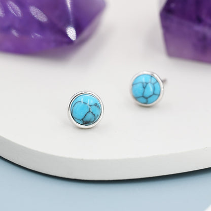 Sterling Silver Turquoise Stud Earrings,4mm, 5mm or 6mm, Genuine Turquoise Gemstone Stud, Bezel, Minimalist Style, December Birthstone