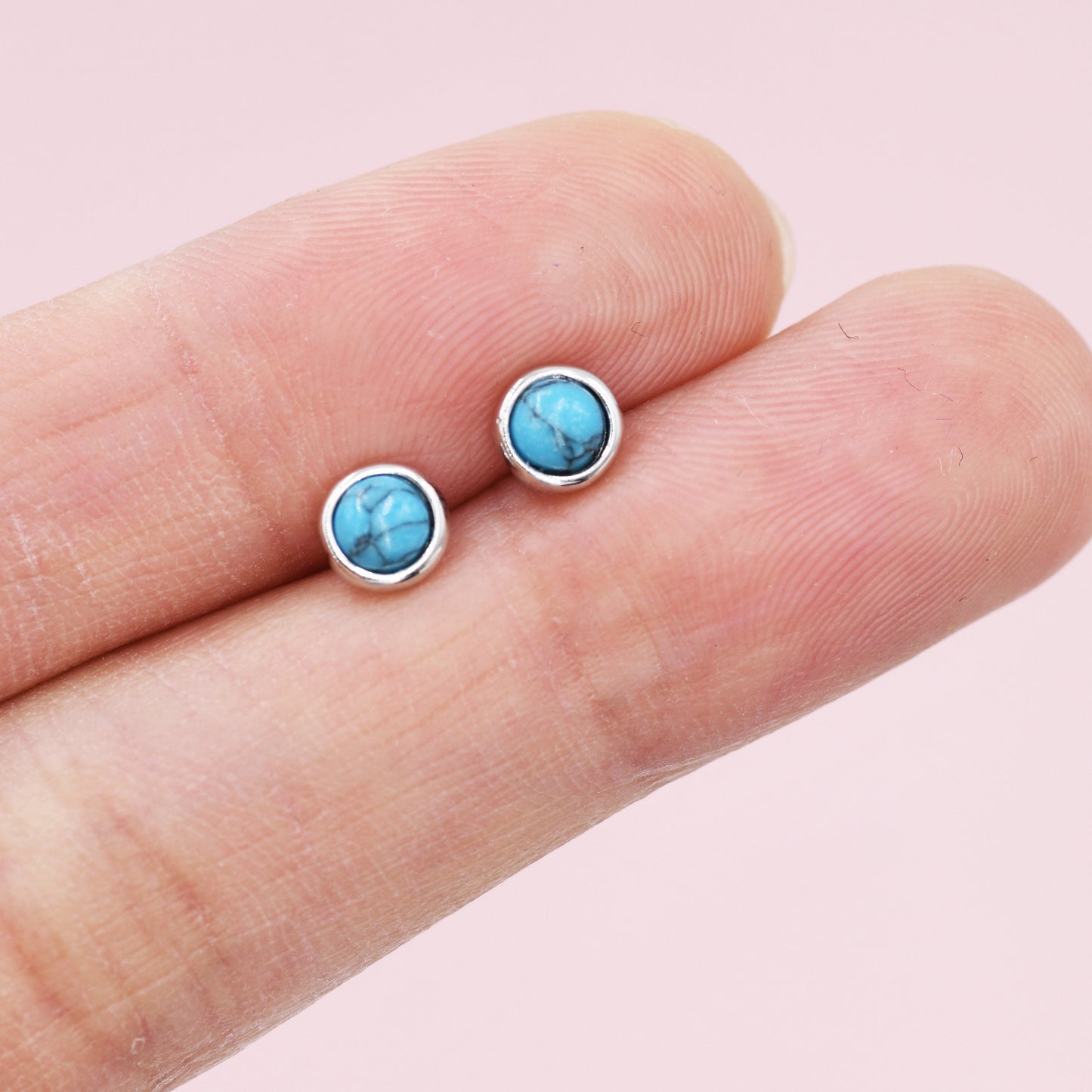 Sterling Silver Turquoise Stud Earrings,4mm, 5mm or 6mm, Genuine Turquoise Gemstone Stud, Bezel, Minimalist Style, December Birthstone