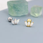 Sterling Silver White Opal Marquise Cluster Screw Back Earrings, Marquise Fan Stud, Opal Crown Stud, Silver, Gold or Rose Gold, Minimalist