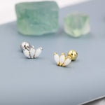 Sterling Silver White Opal Marquise Cluster Screw Back Earrings, Marquise Fan Stud, Opal Crown Stud, Silver, Gold or Rose Gold, Minimalist