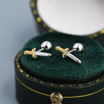 Tiny Little Dagger Sword 18G Screw Back Earrings in Sterling Silver