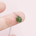 Genuine Jade Stone Pear Necklace in Sterling Silver, Droplet Cabochon Natural Jade Stone Necklace