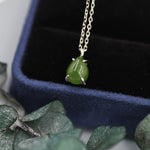 Genuine Jade Stone Pear Necklace in Sterling Silver, Droplet Cabochon Natural Jade Stone Necklace