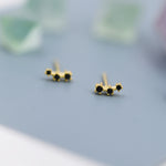 Extra Tiny Black CZ Trio Stud Earrings in Sterling Silver, Silver or Gold, Geometric Tiny Three Star CZ Earrings, Stacking Earrings