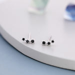 Extra Tiny Black CZ Trio Stud Earrings in Sterling Silver, Silver or Gold, Geometric Tiny Three Star CZ Earrings, Stacking Earrings