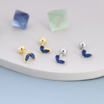 Sterling Silver Sapphire Blue CZ Marquise Leaf Duo Barbell Earrings, Gold or Silver, Marquise Fan Screw back Earrings, Screwback Earrings